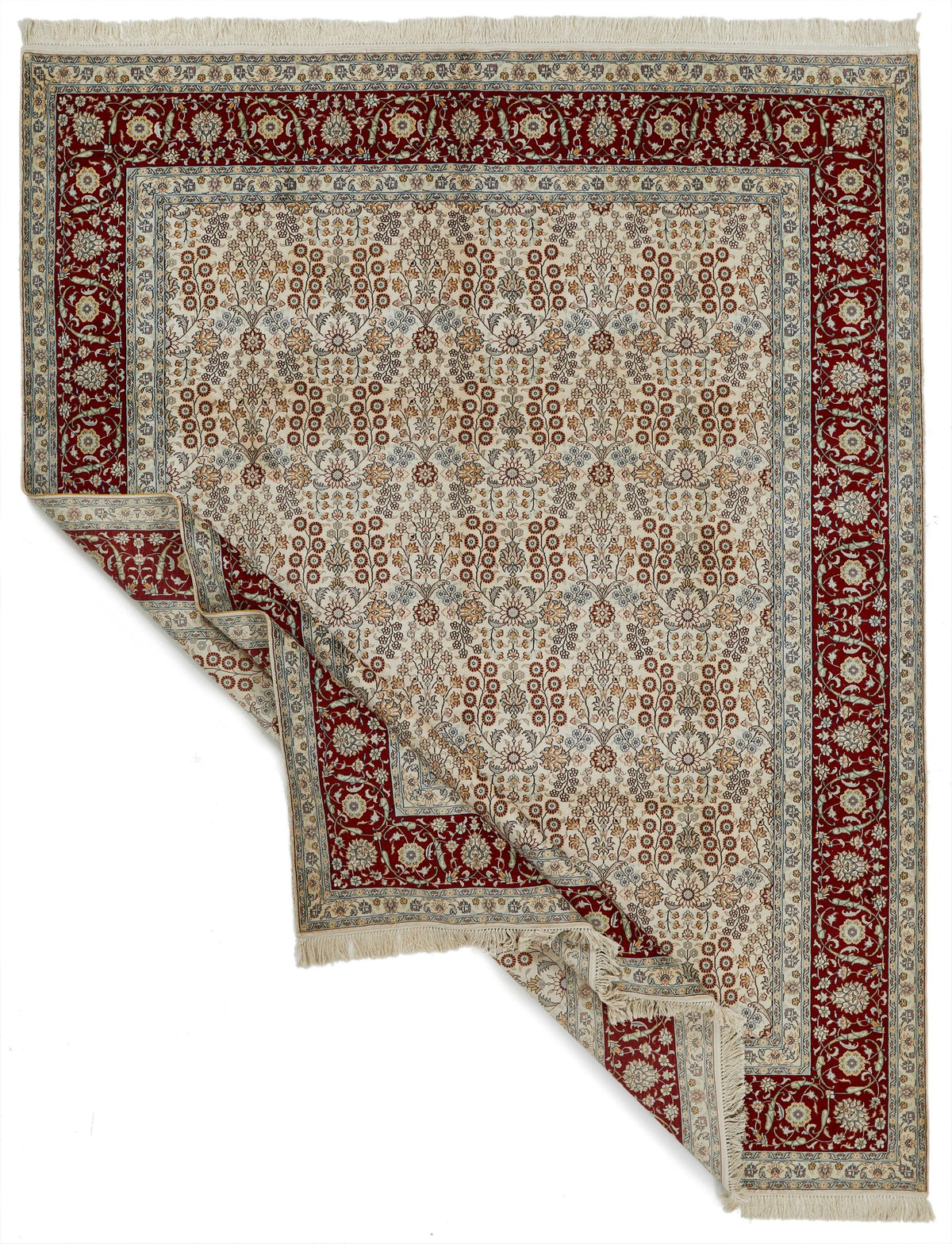 8x10 Ivory and Red Turkish Silk Rug