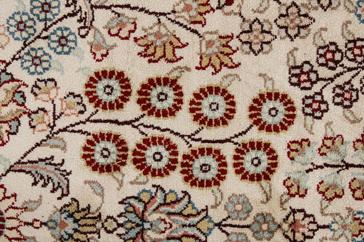 8x10 Ivory and Red Turkish Silk Rug