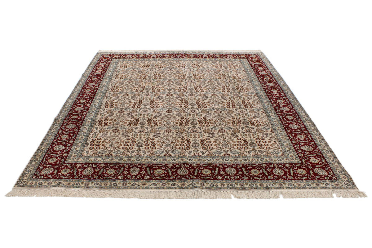 8x10 Ivory and Red Turkish Silk Rug