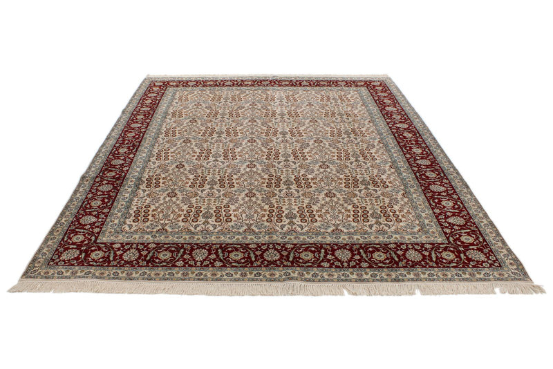 8x10 Ivory and Red Turkish Silk Rug