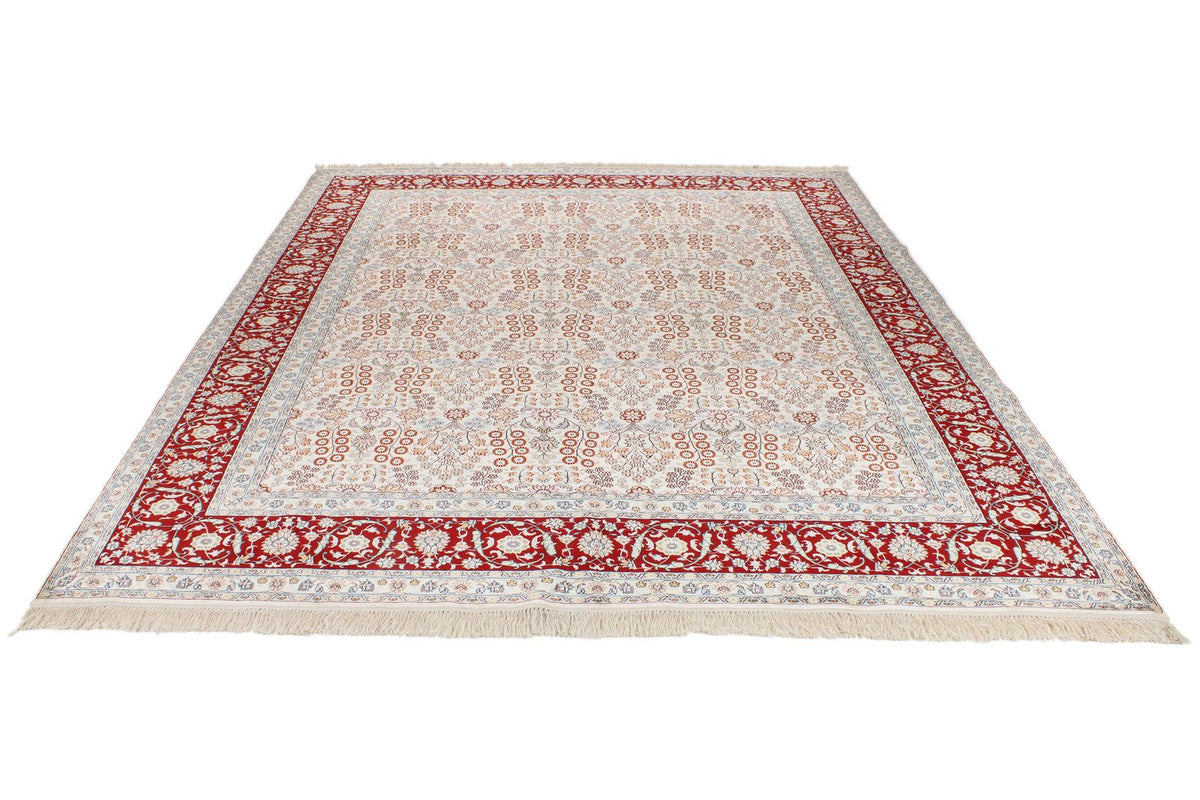 8x10 Ivory and Red Turkish Silk Rug