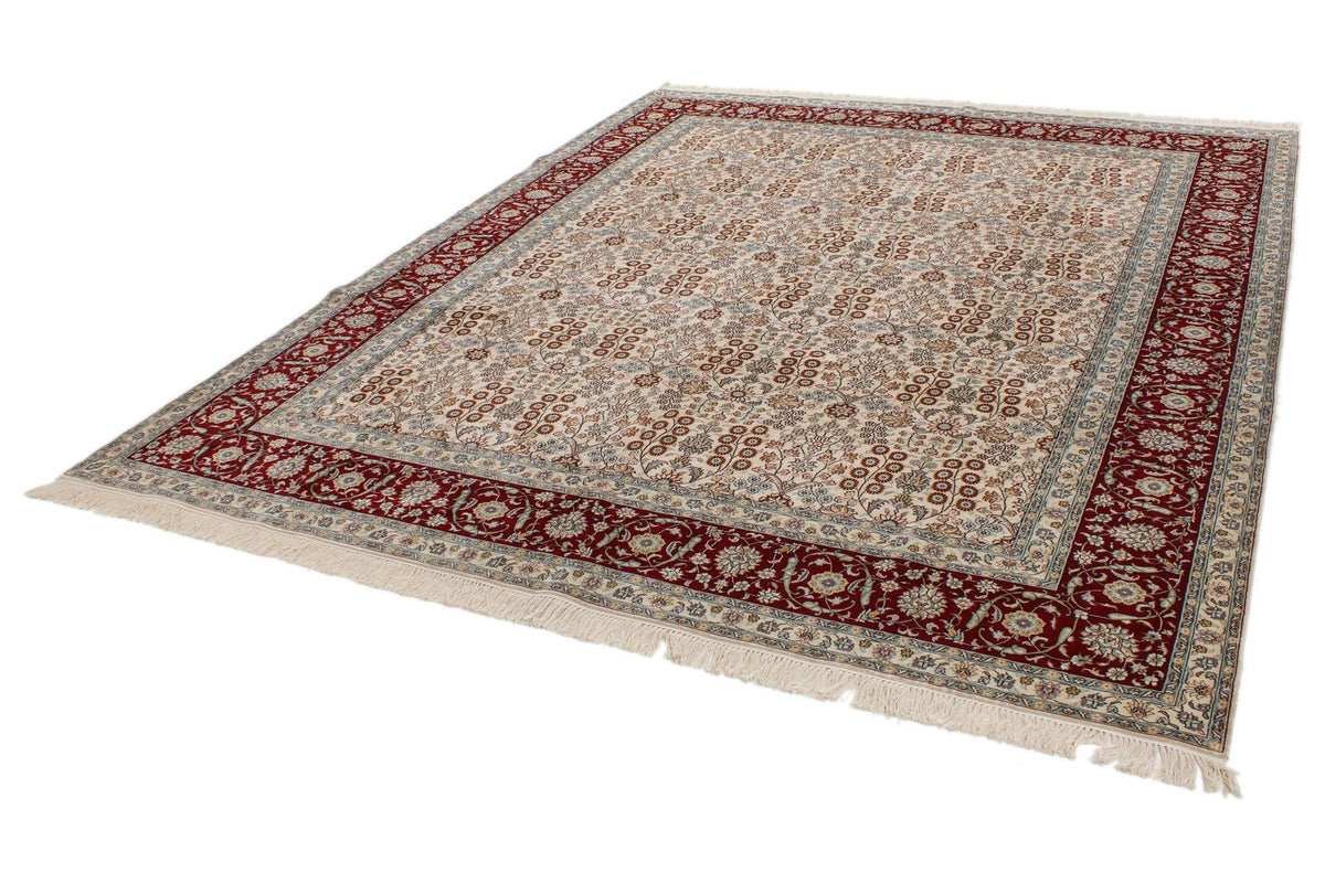 8x10 Ivory and Red Turkish Silk Rug