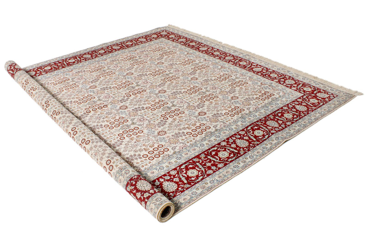 8x10 Ivory and Red Turkish Silk Rug