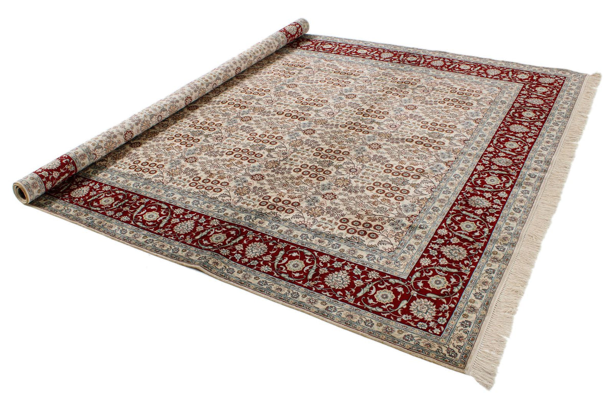8x10 Ivory and Red Turkish Silk Rug