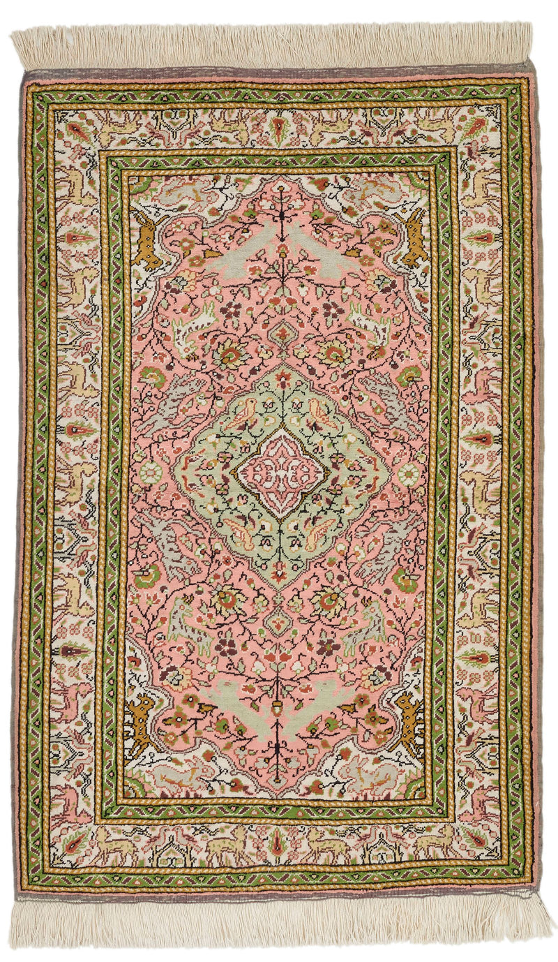 3x5 Pink and Ivory Turkish Traditional Rug
