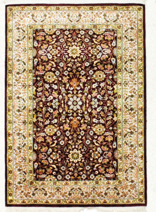 3x4 Red and Ivory Turkish Silk Rug