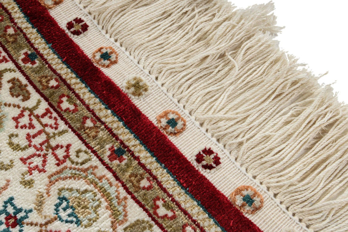 2x3 Red and Ivory Turkish Silk Rug