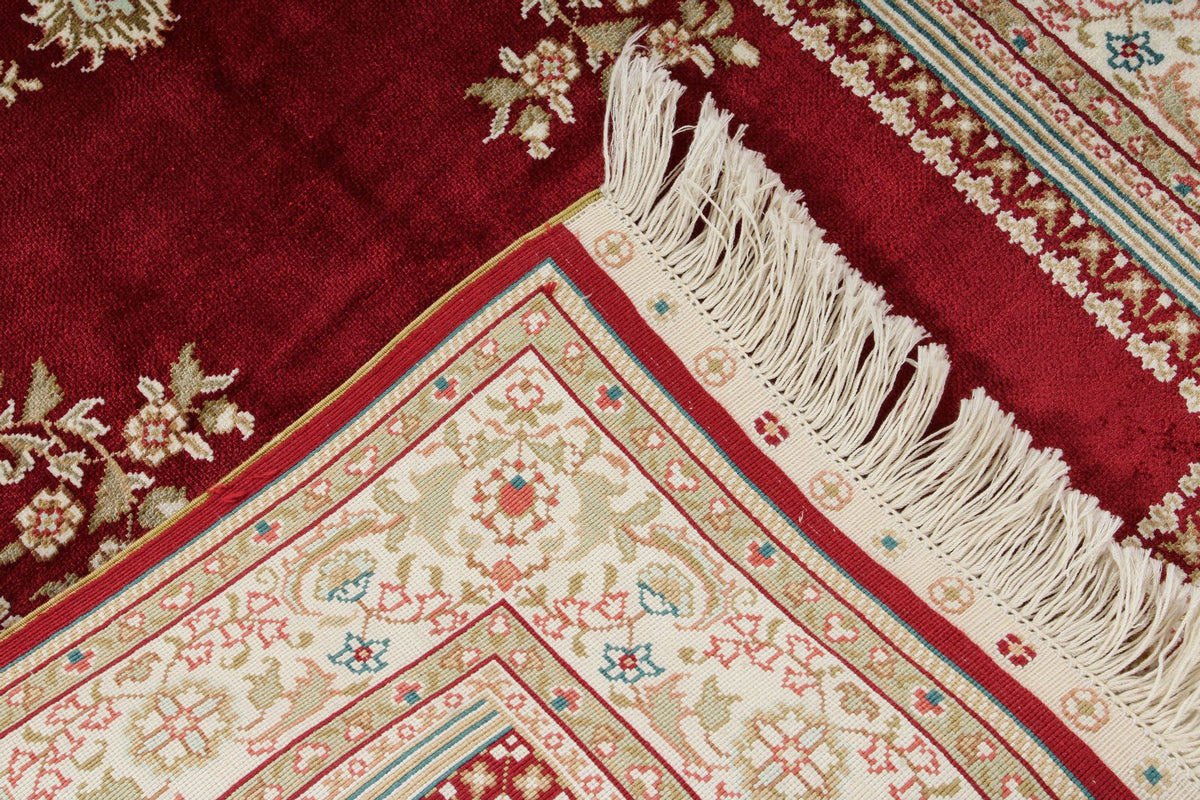 2x3 Red and Ivory Turkish Silk Rug