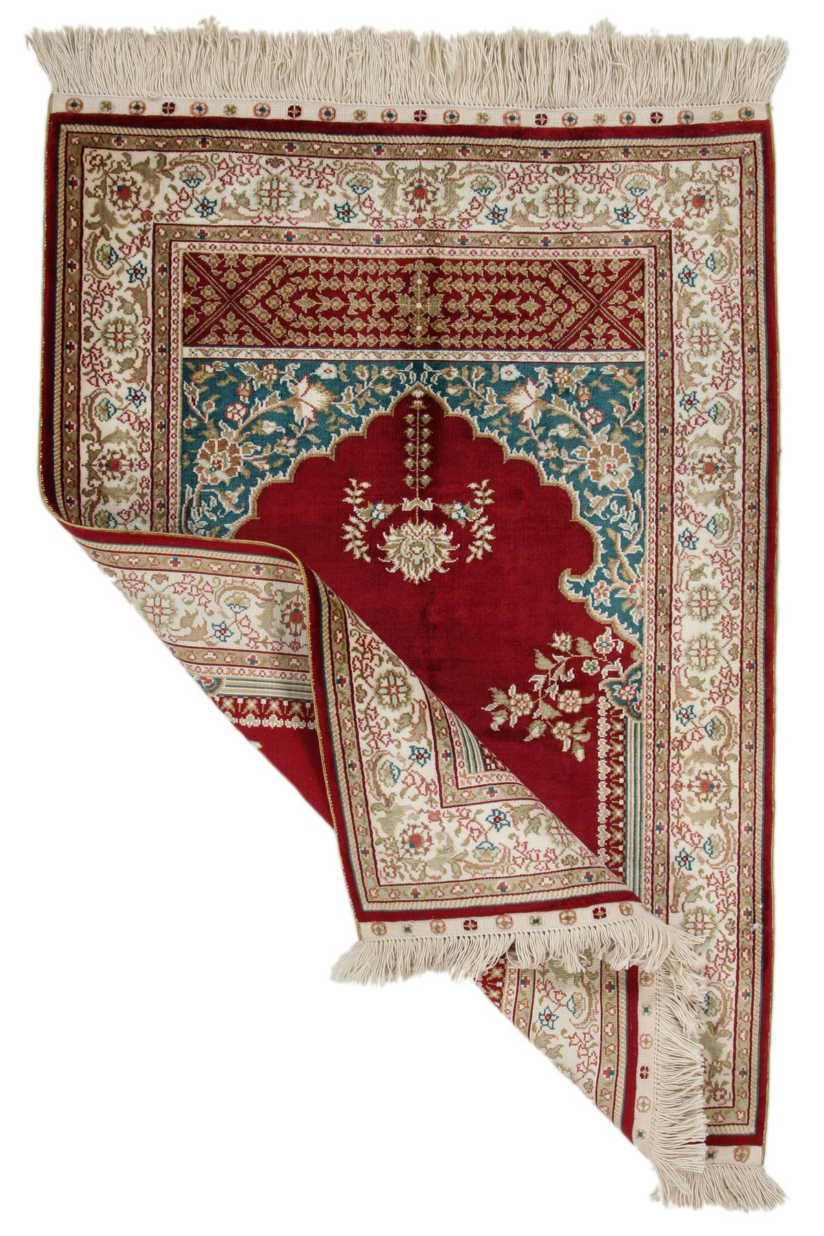 2x3 Red and Ivory Turkish Silk Rug