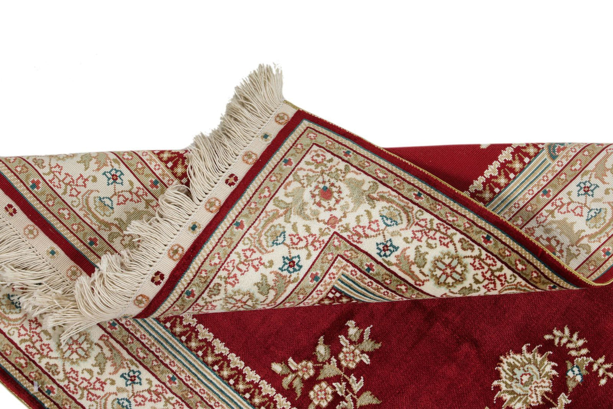 2x3 Red and Ivory Turkish Silk Rug