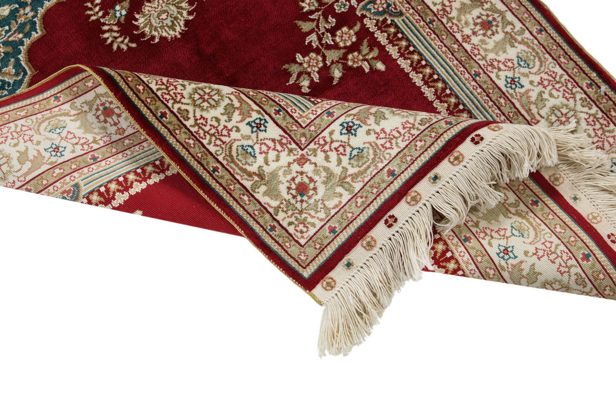 2x3 Red and Ivory Turkish Silk Rug