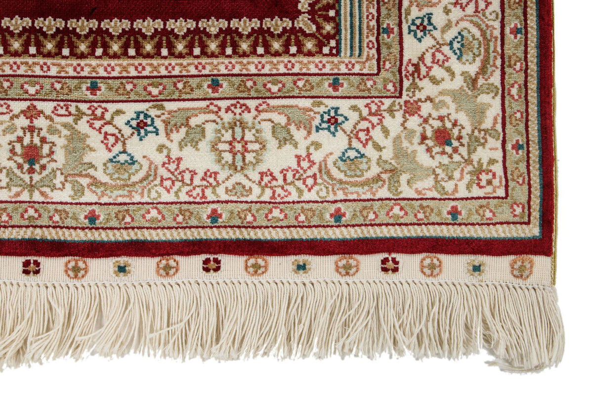 2x3 Red and Ivory Turkish Silk Rug
