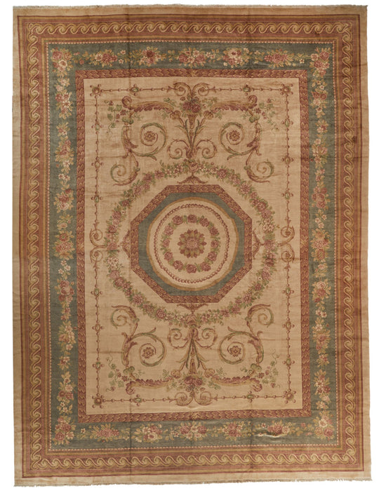 18x24 Beige and Green Traditional Rug