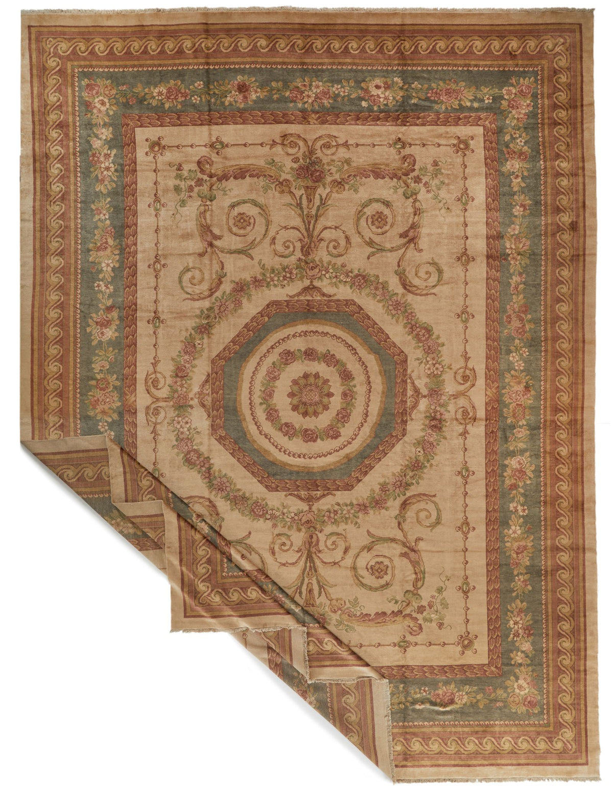 18x24 Beige and Green Traditional Rug
