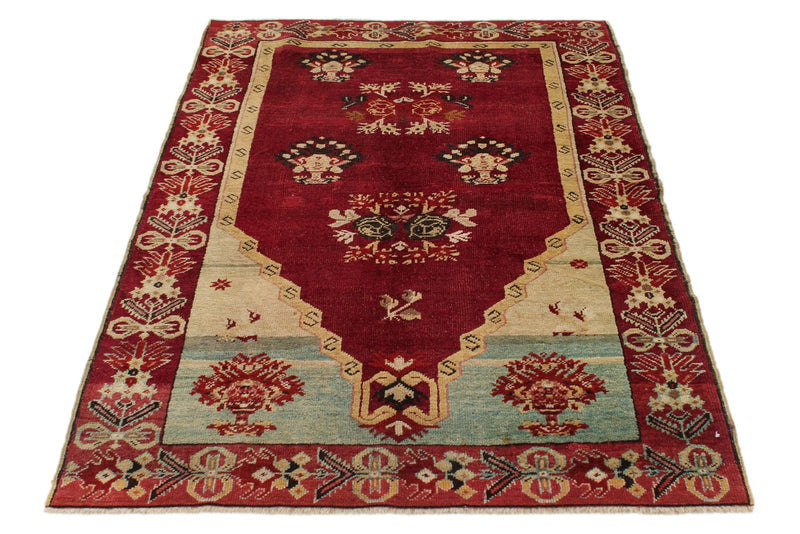 3x6 Red and Beige Turkish Tribal Runner