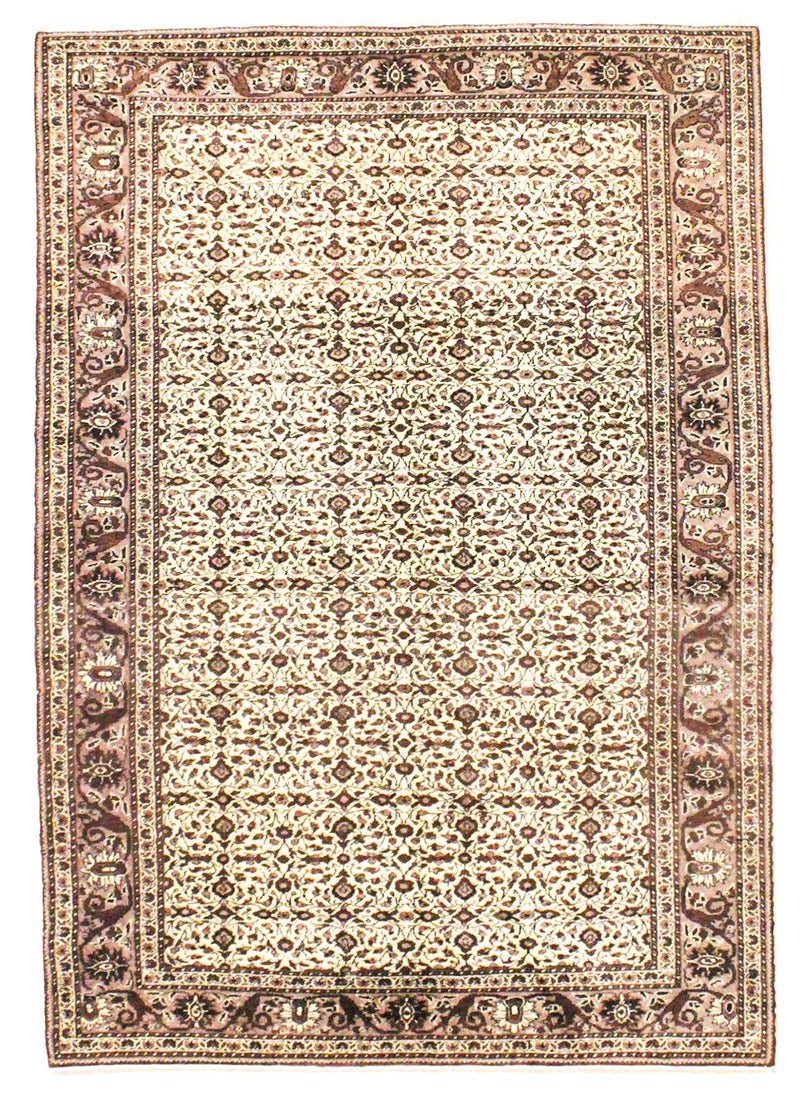 5x7 Ivory and Brown Turkish Traditional Rug