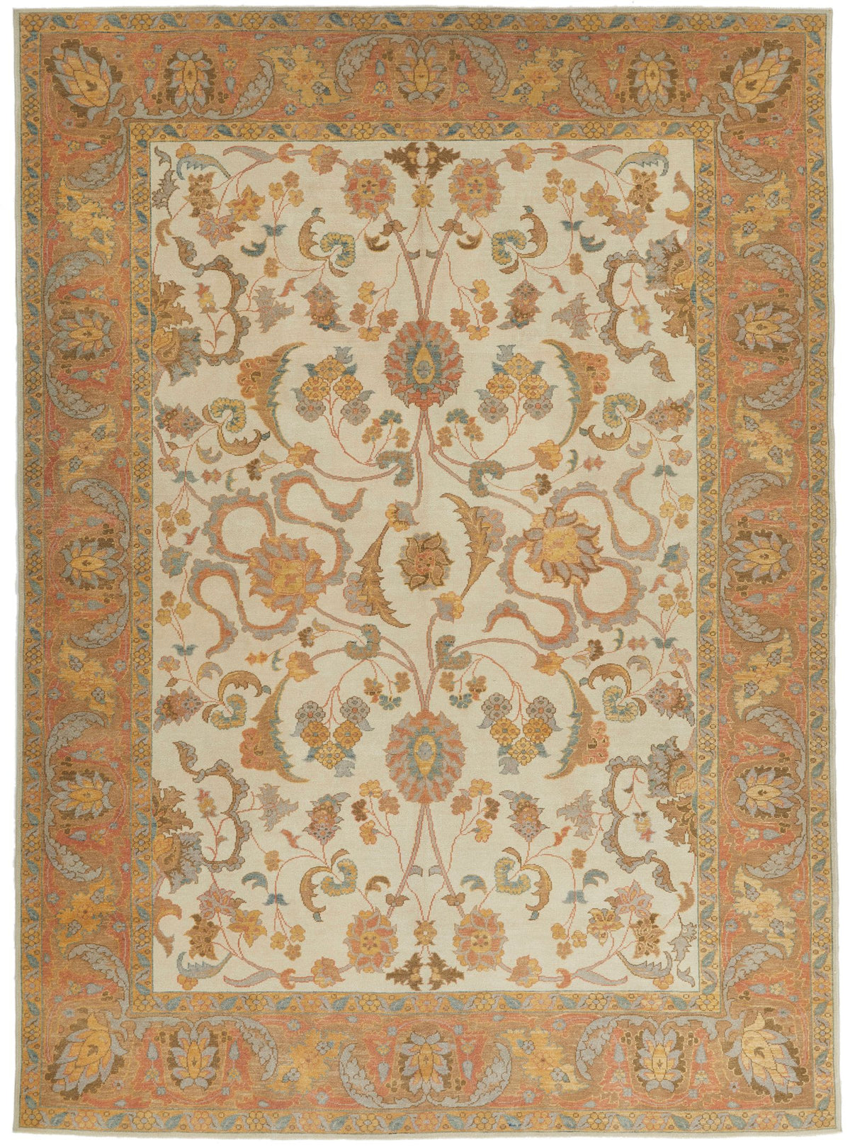 8x11 Beige and Light Rust Turkish Oushak Rug
