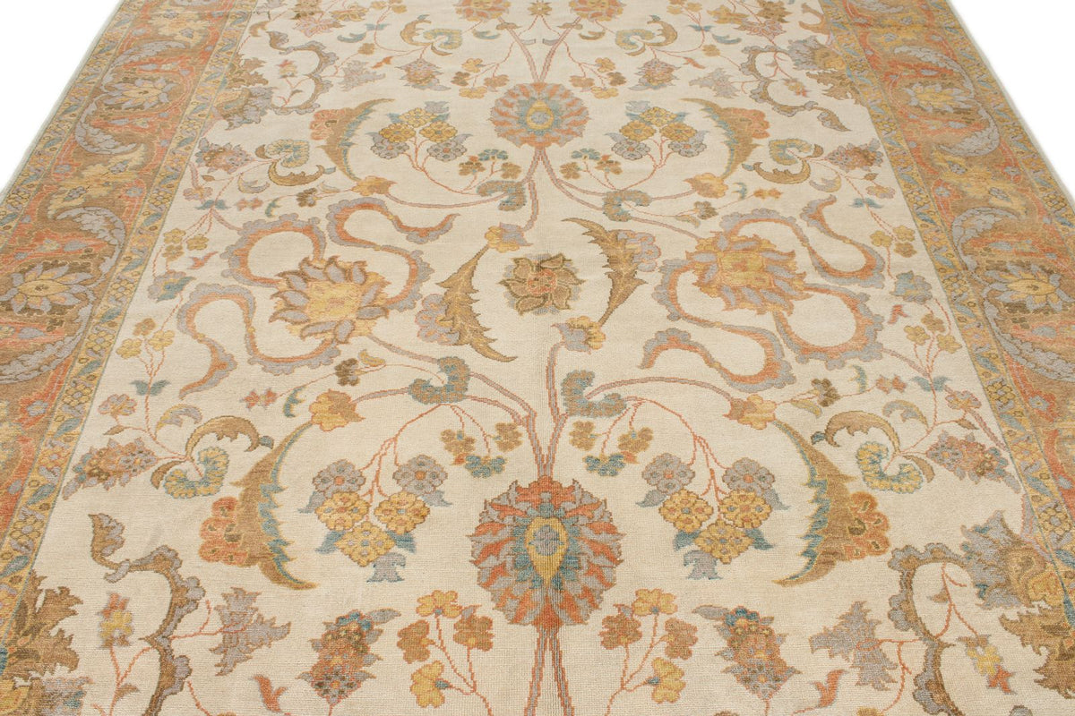 8x11 Beige and Light Rust Turkish Oushak Rug