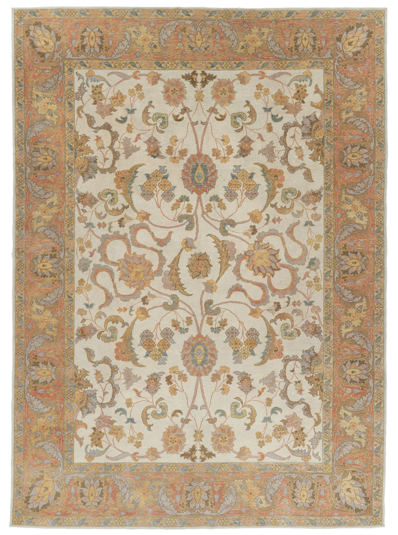 8x11 Beige and Rust Turkish Oushak Rug