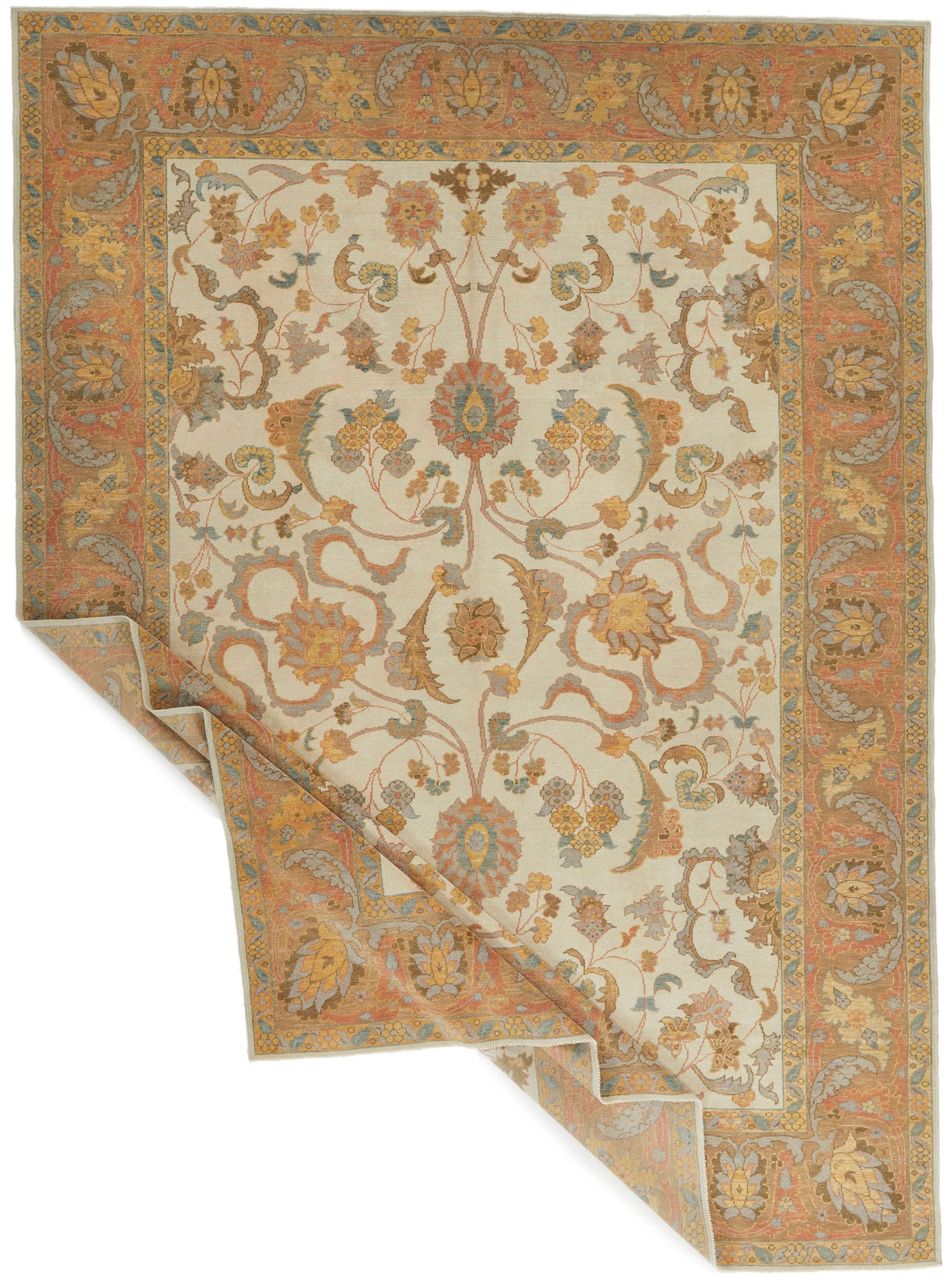 8x11 Beige and Light Rust Turkish Oushak Rug