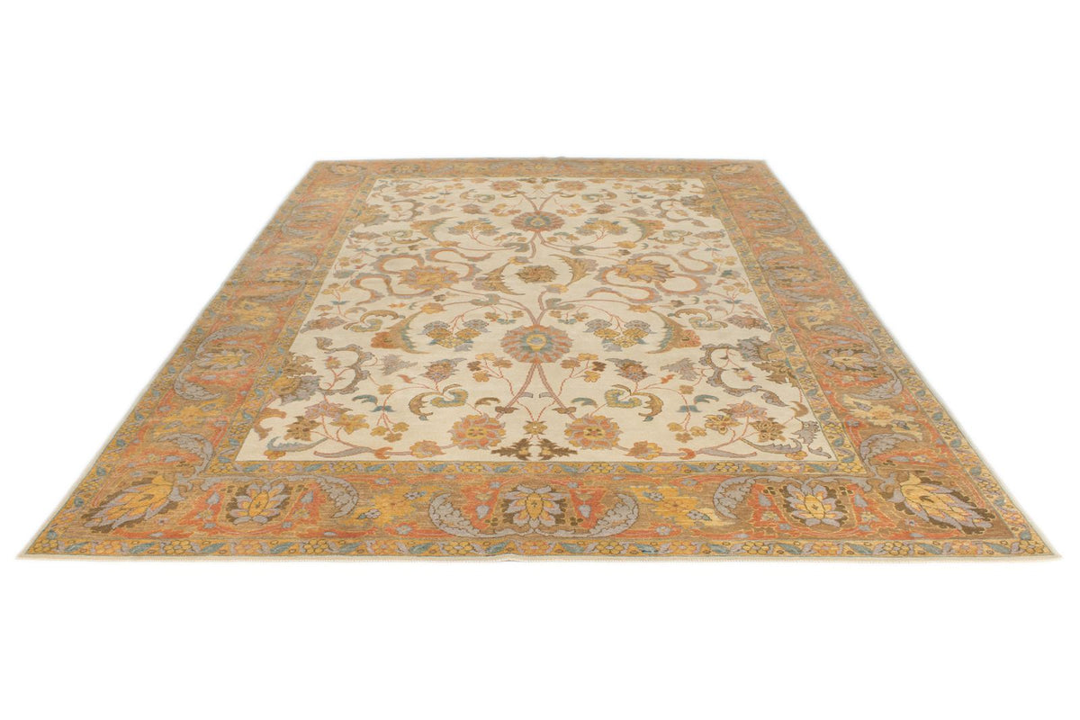 8x11 Beige and Light Rust Turkish Oushak Rug