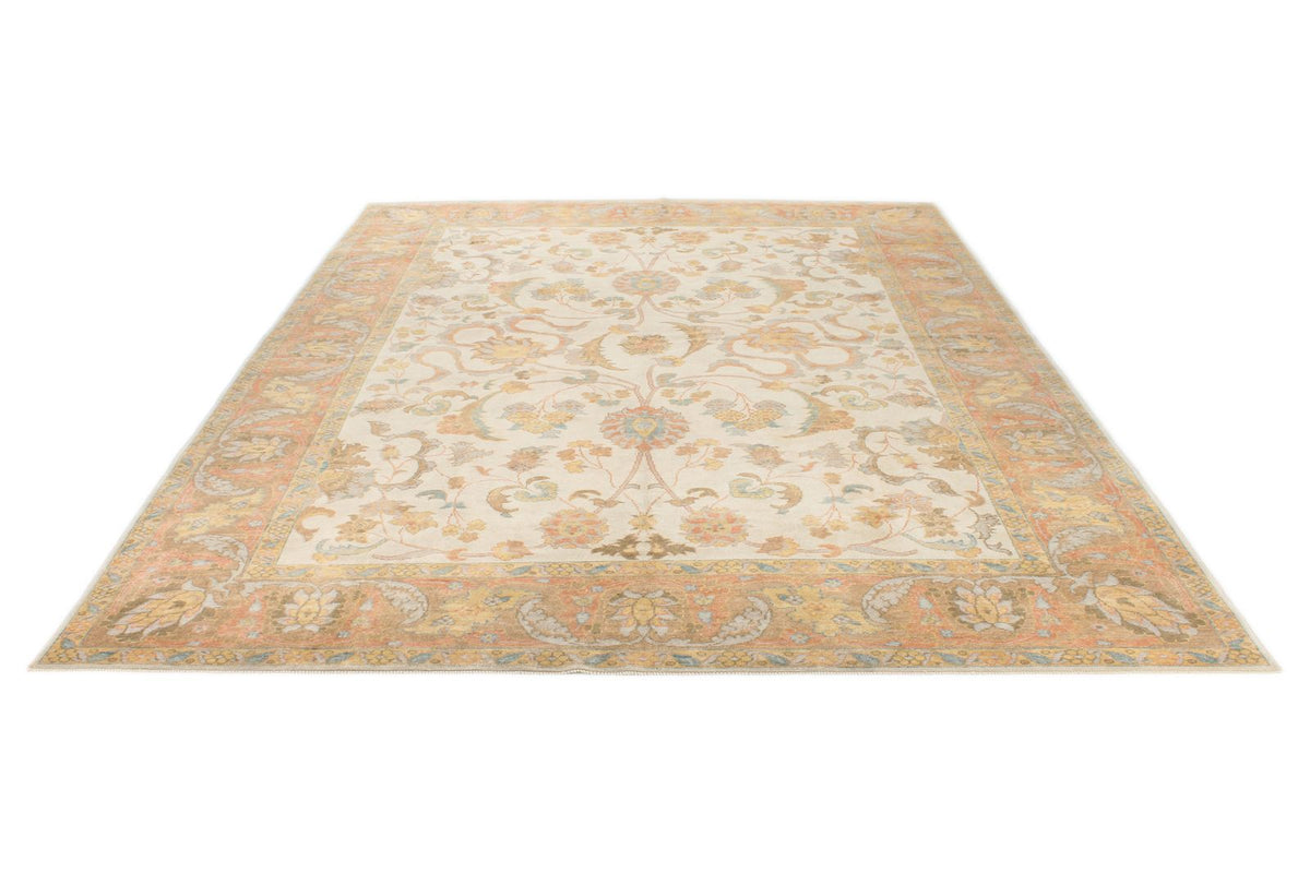 8x11 Beige and Light Rust Turkish Oushak Rug
