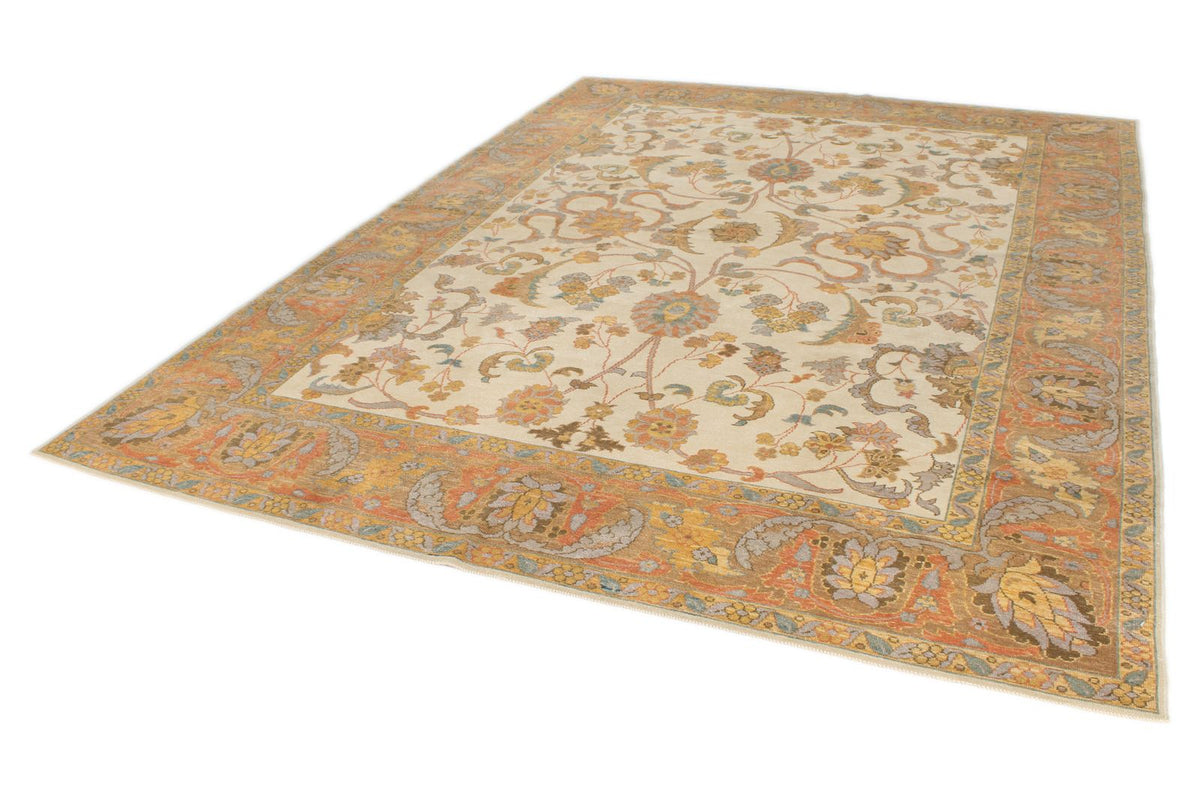 8x11 Beige and Light Rust Turkish Oushak Rug