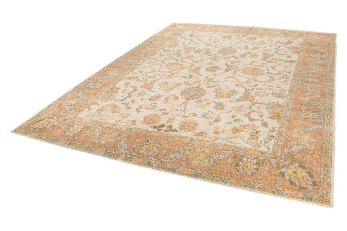 8x11 Beige and Light Rust Turkish Oushak Rug