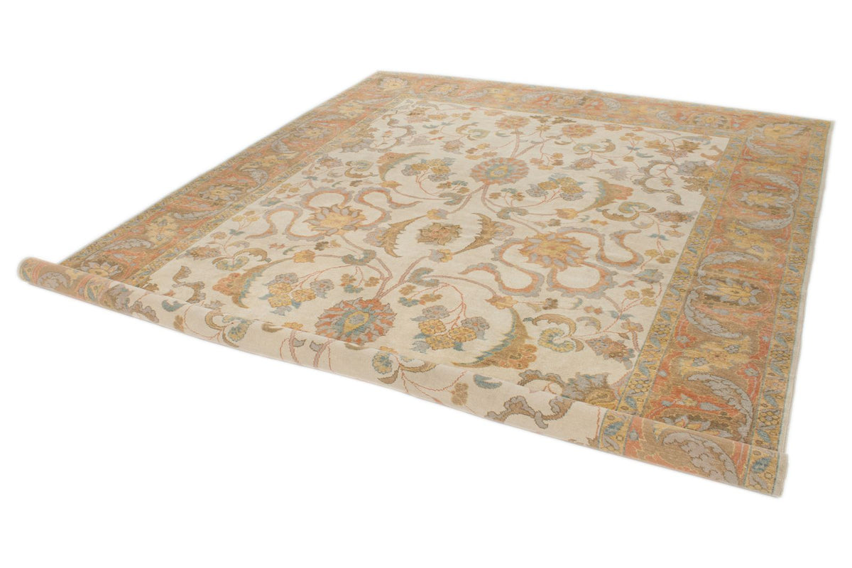 8x11 Beige and Light Rust Turkish Oushak Rug