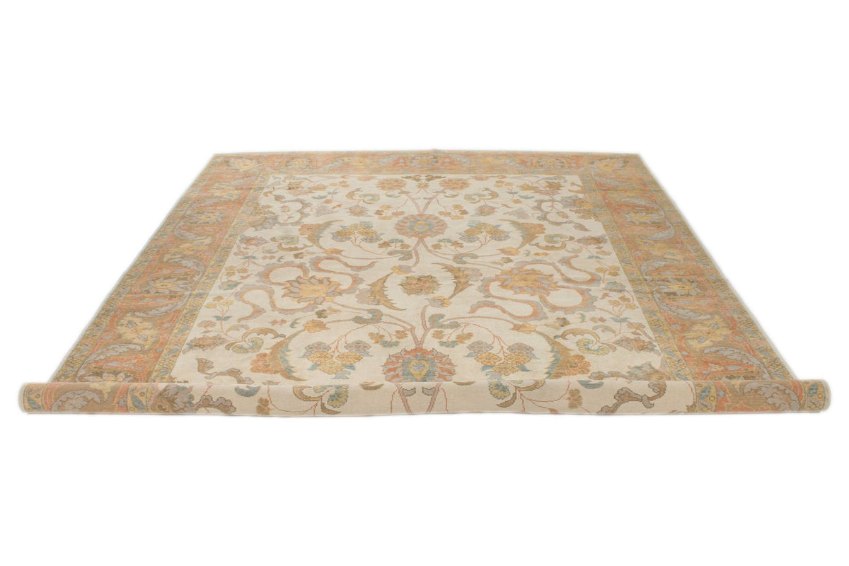 8x11 Beige and Light Rust Turkish Oushak Rug