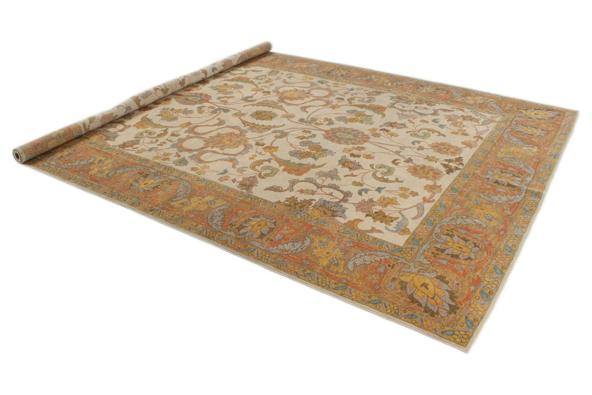 8x11 Beige and Light Rust Turkish Oushak Rug