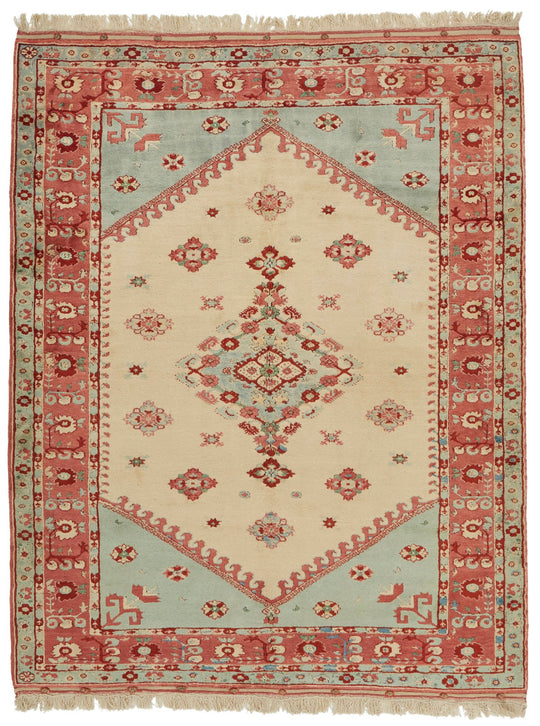 6x8 Gold and Red Turkish Tribal Rug