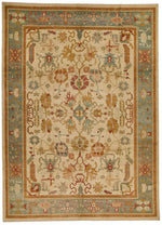 10x14 Ivory and Blue Turkish Oushak Rug