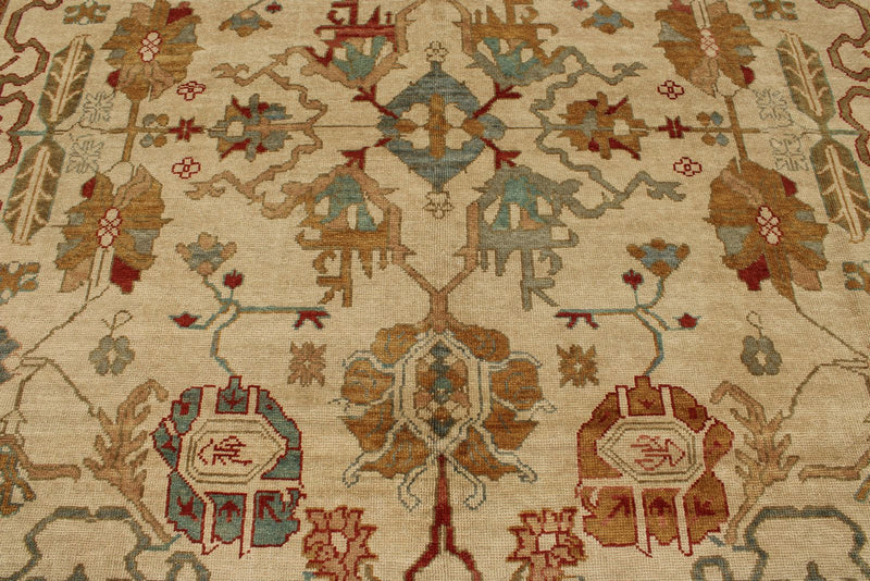 10x14 Ivory and Blue Turkish Oushak Rug