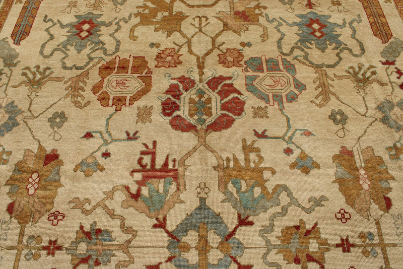 10x14 Ivory and Blue Turkish Oushak Rug