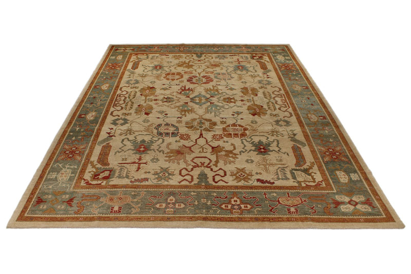 10x14 Ivory and Blue Turkish Oushak Rug