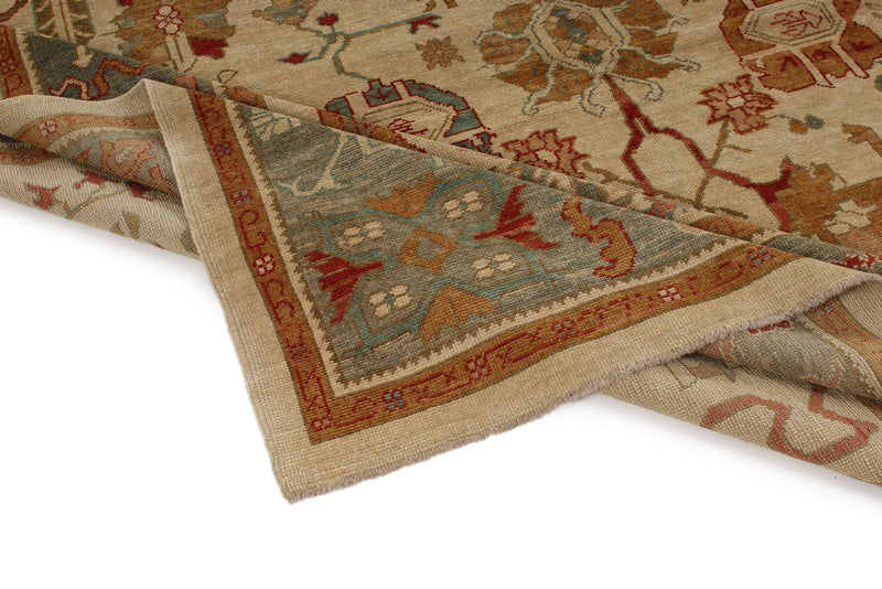 10x14 Ivory and Blue Turkish Oushak Rug