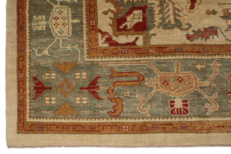 10x14 Ivory and Blue Turkish Oushak Rug