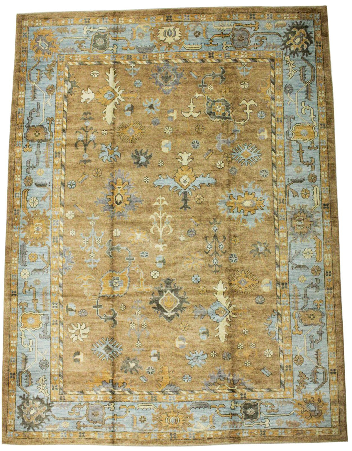 10x13 Gold and Blue Turkish Oushak Rug