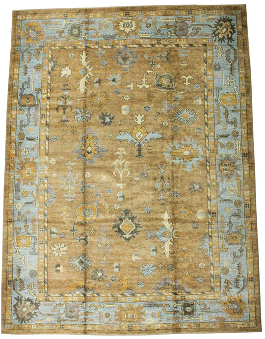 10x13 Gold and Blue Turkish Oushak Rug