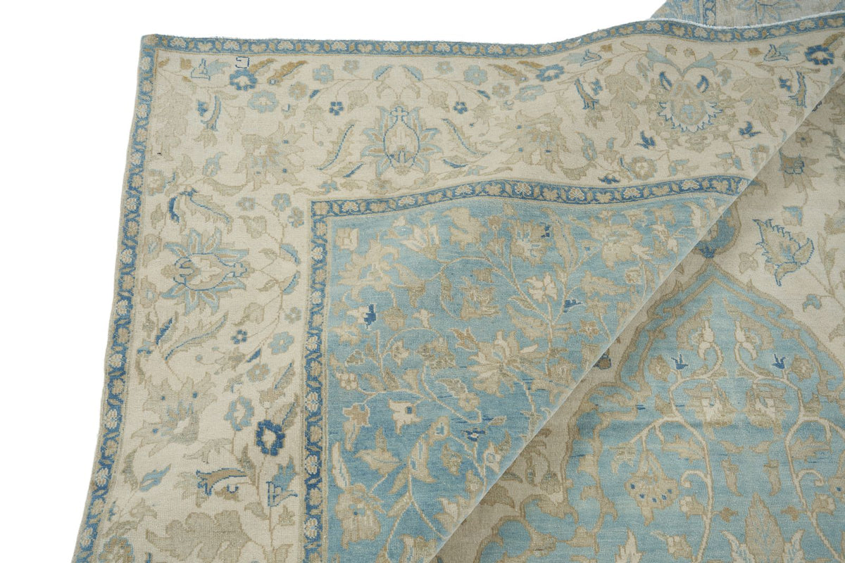 10x14 Light Blue and Ivory Turkish Traditional Rug