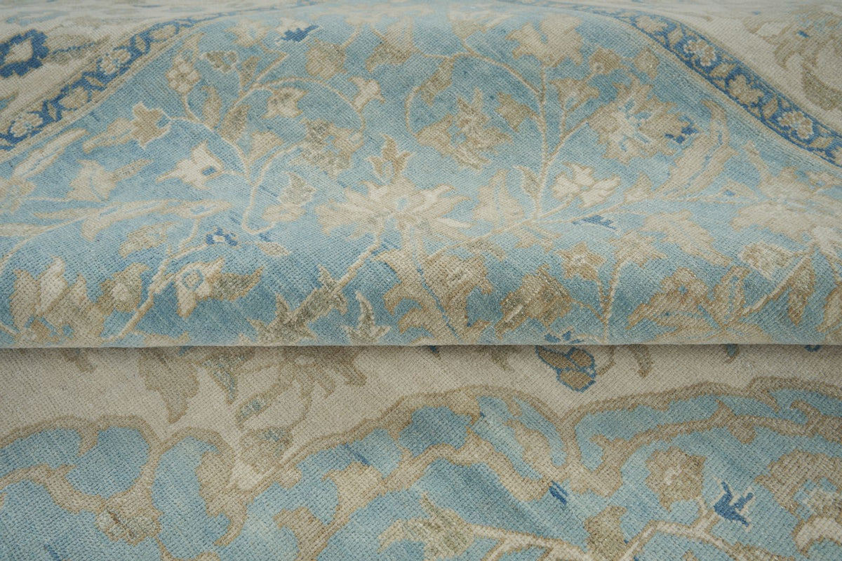 10x14 Light Blue and Ivory Turkish Traditional Rug