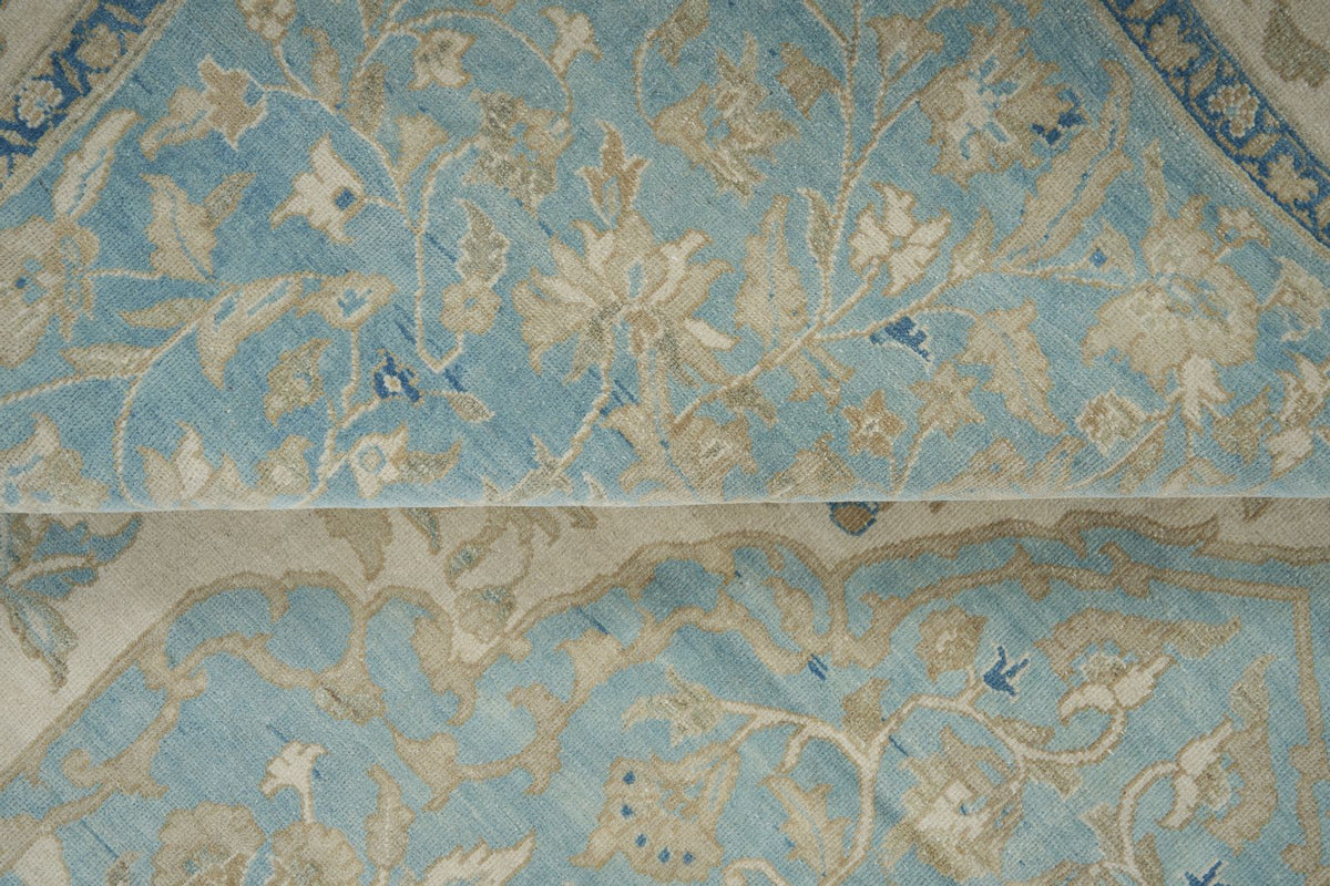 10x14 Light Blue and Ivory Turkish Traditional Rug