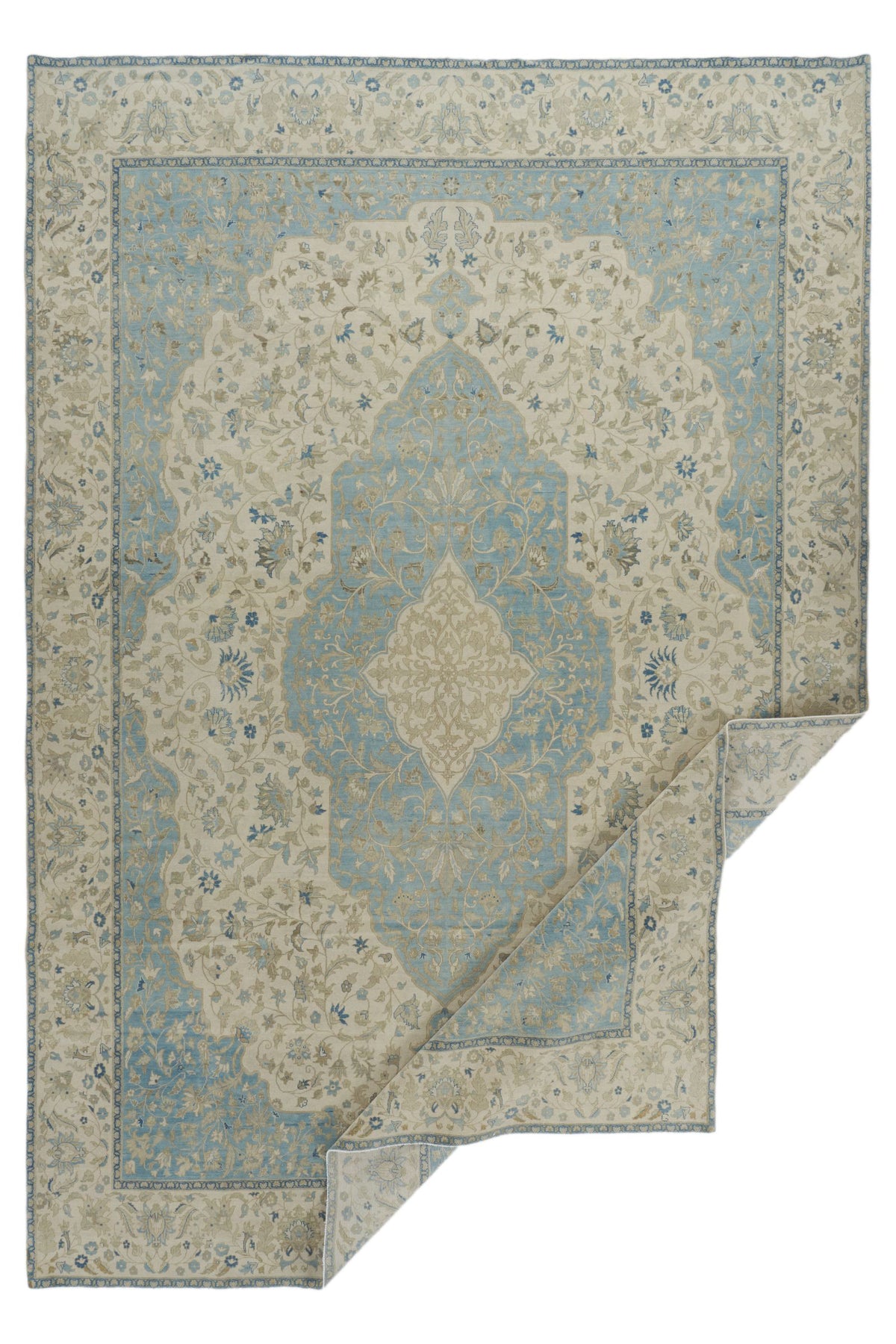 10x14 Light Blue and Ivory Turkish Traditional Rug