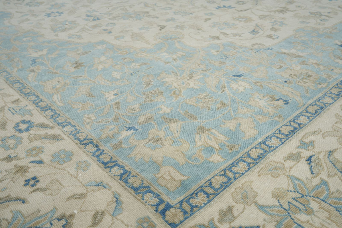 10x14 Light Blue and Ivory Turkish Traditional Rug