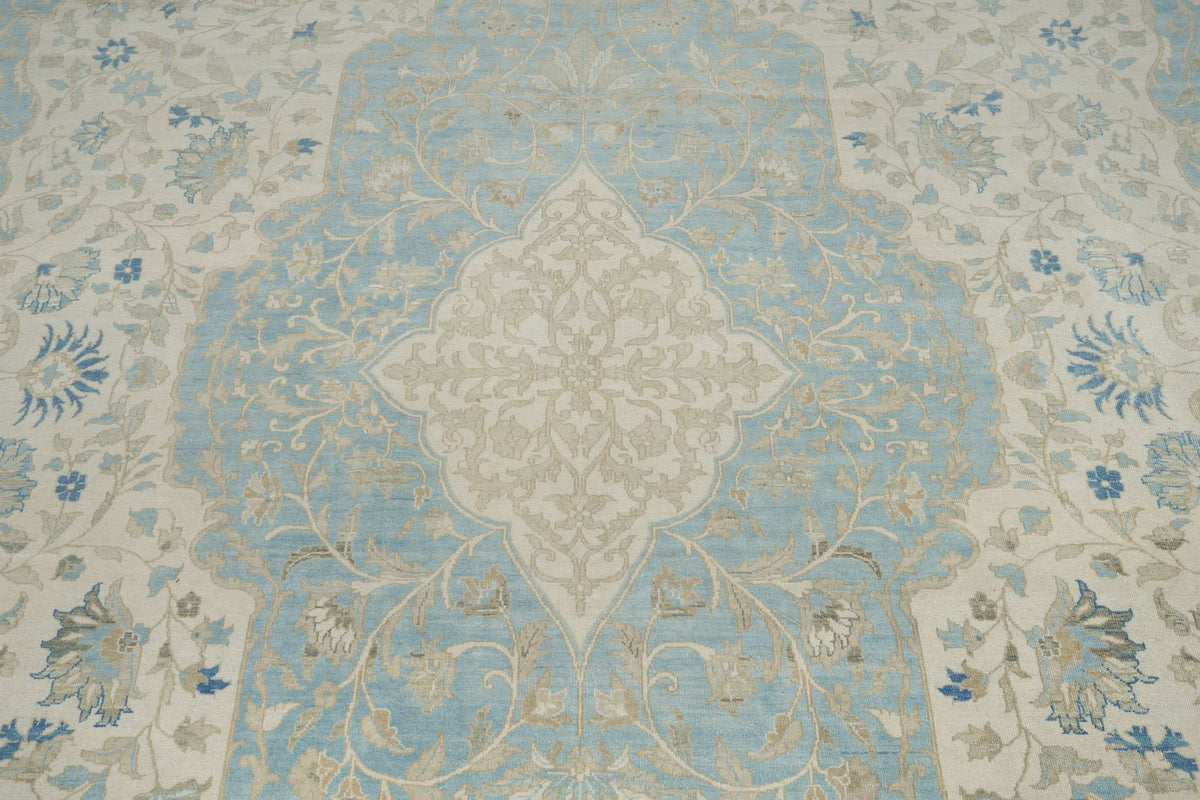 10x14 Light Blue and Ivory Turkish Traditional Rug