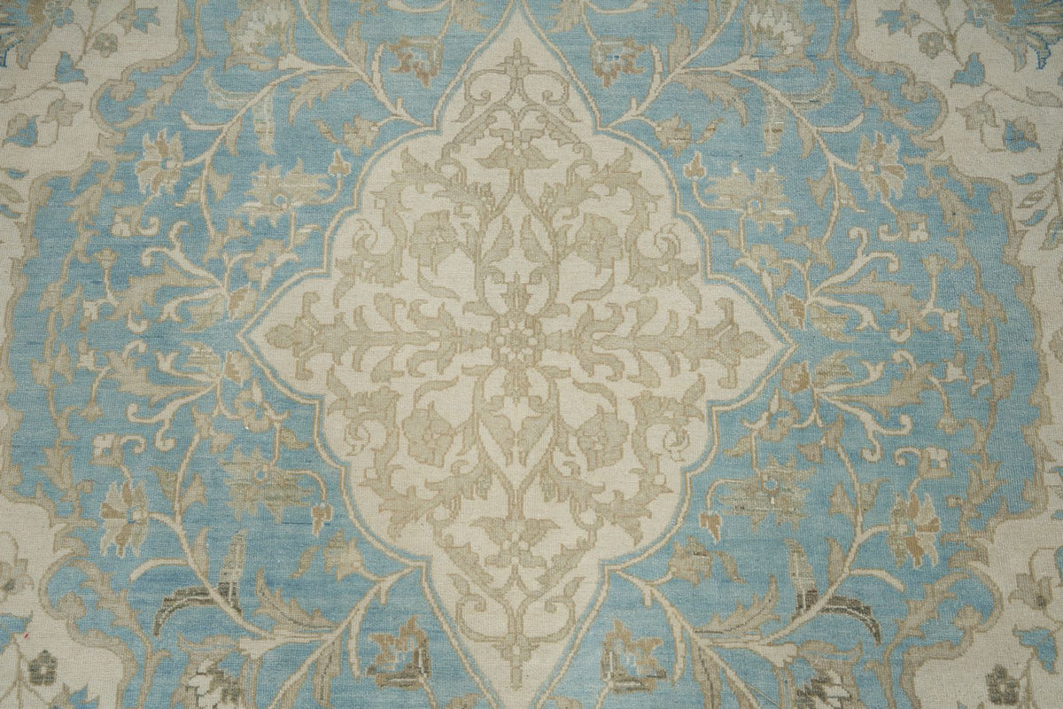 10x14 Light Blue and Ivory Turkish Traditional Rug