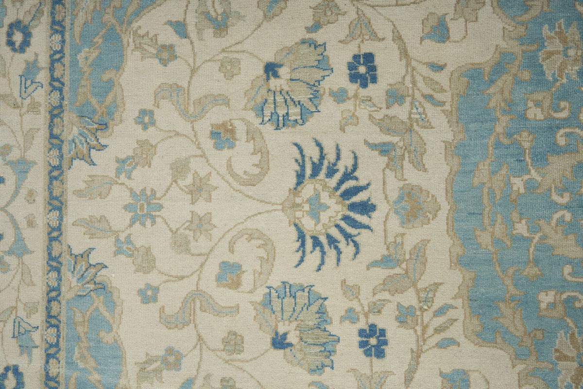 10x14 Light Blue and Ivory Turkish Traditional Rug