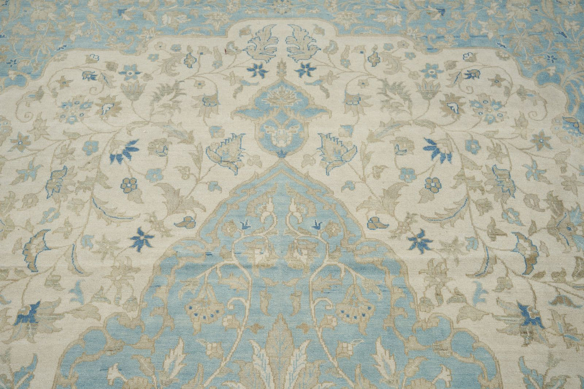10x14 Light Blue and Ivory Turkish Traditional Rug