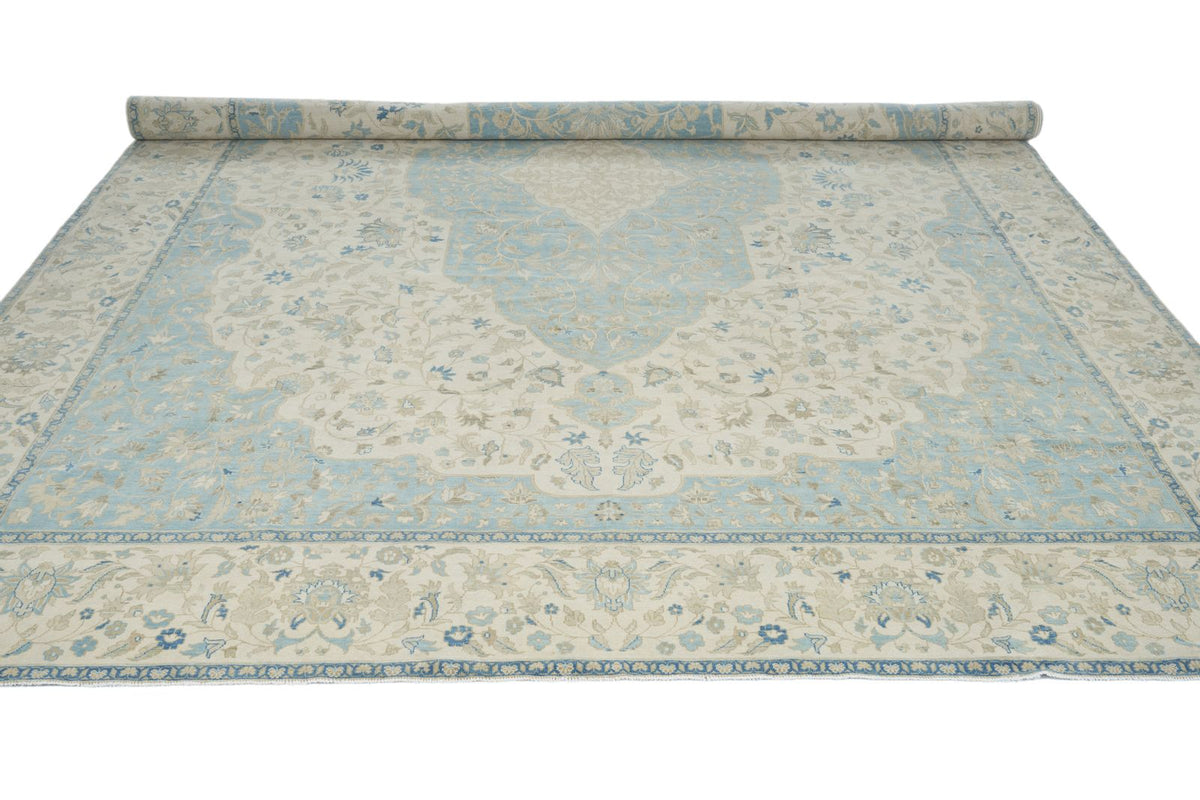 10x14 Light Blue and Ivory Turkish Traditional Rug